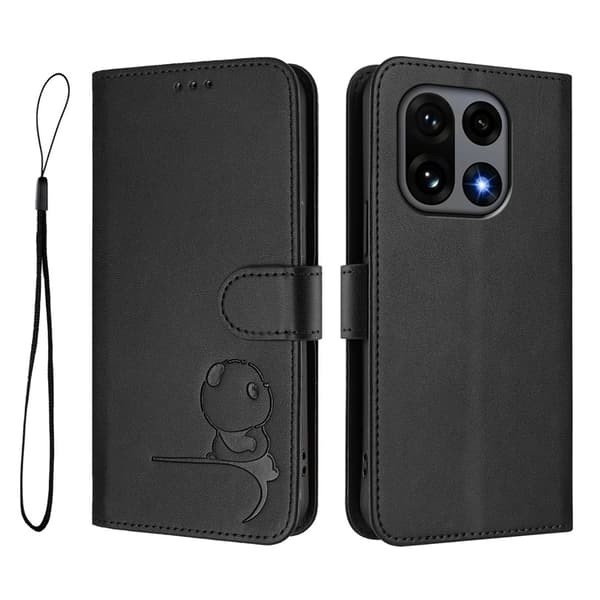 OnePlus 15 Konstläder Plånboksfodral Panda Imprint RFID-Skydd Svart