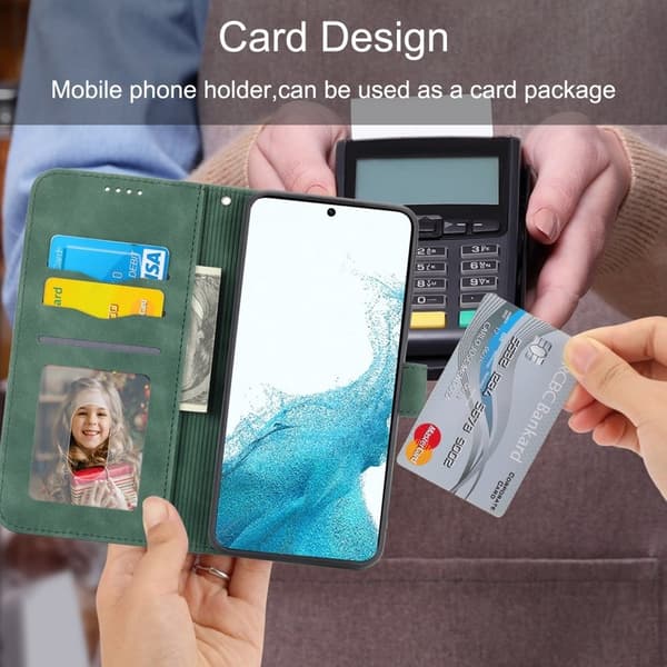 DIERFENG DF-03 Plånboksfodral i Konstläder för Samsung Galaxy S22 - Grön