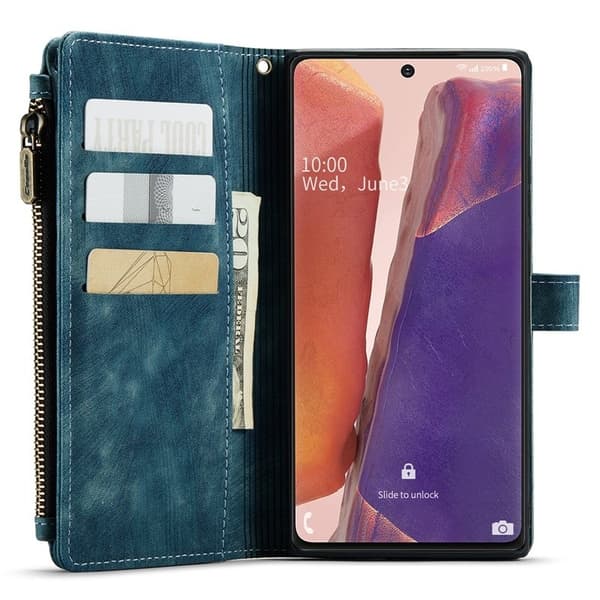 CASEME Konstläder Plånboksfodral för Samsung Galaxy Note20 5G - Blå