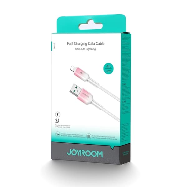 Joyroom S-A42 USB-A - Lightning 3A 1.2m Kabel Crystal-Clear Series - Vit Vit