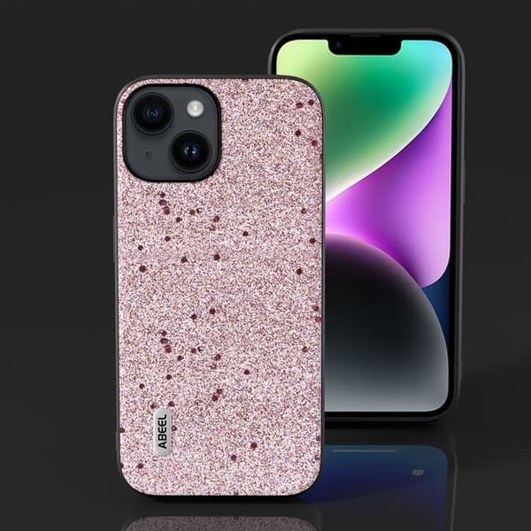 ABEEL Mobilskal till iPhone 14 Plus Glitter Anti-Scratch PU Läder - Rosa