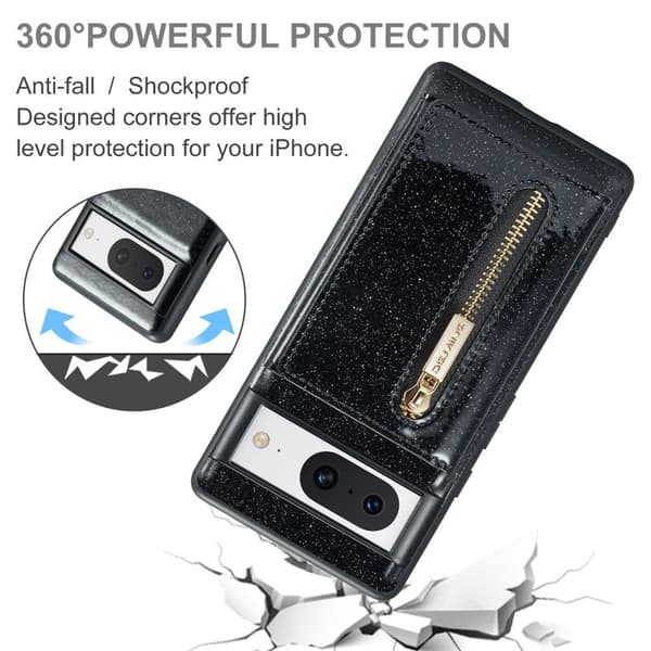 DG.MING M3 Series Plånboksfodral för Google Pixel 8 Svart Glitter Konstläder