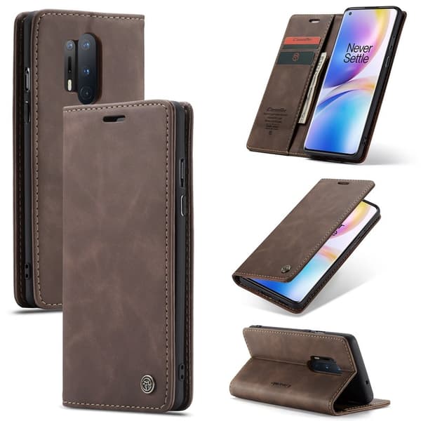 CASEME Auto-absorberande Plånboksfodral Konstläder OnePlus 8 Pro - Brun