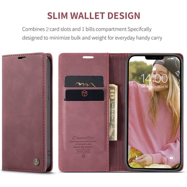 CASEME 013 Design Plånboksfodral i Konstläder för iPhone 13 - Röd