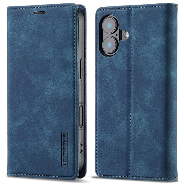 LC.IMEEKE iPhone 16 Plånboksfodral Konstläder- Blå
