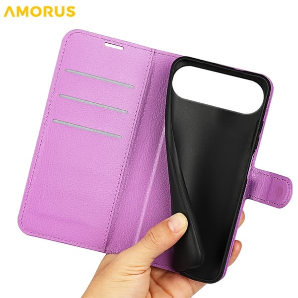 AMORUS iPhone Air Konstläder Plånboksfodral Flipstativ Litchi - Lila Lila