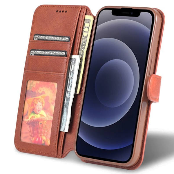 AZNS iPhone 14 Plus Plånboksfodral Konstläder - Ställfunktion - Brun
