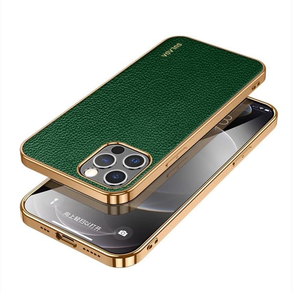 SULADA Mobilskal till iPhone 12 Pro Max PU Läder TPU Litchi Textur Grön