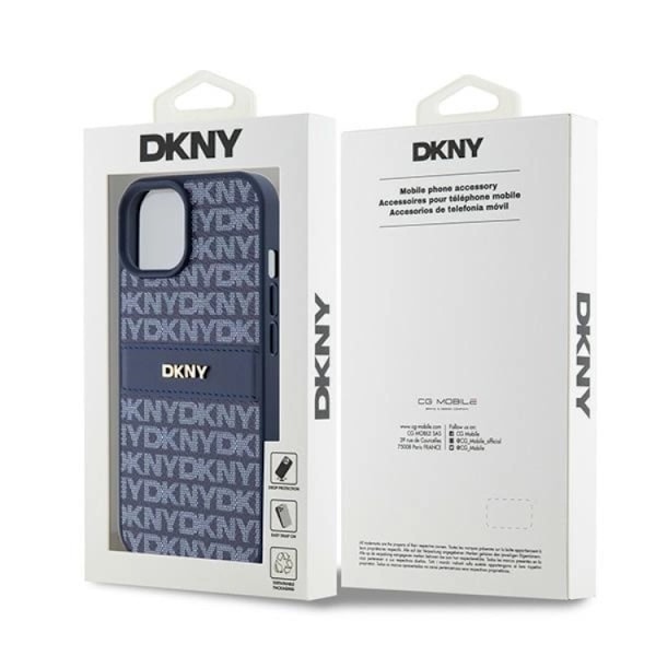 DKNY iPhone 15/14/13 Mobilskal Läder Mono Stripe & Metal Logo -