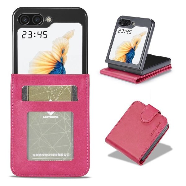 LC.IMEEKE Galaxy Z Flip 5 Mobil Cover Kortholder Calf - Magenta