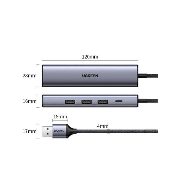 Ugreen monitoimisovitin HUB USB Type-C - harmaa