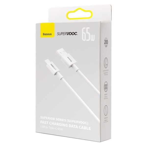 Baseus Superior SUPERVOOC USB-A till USB-C-kabel 65W 1m - Vit