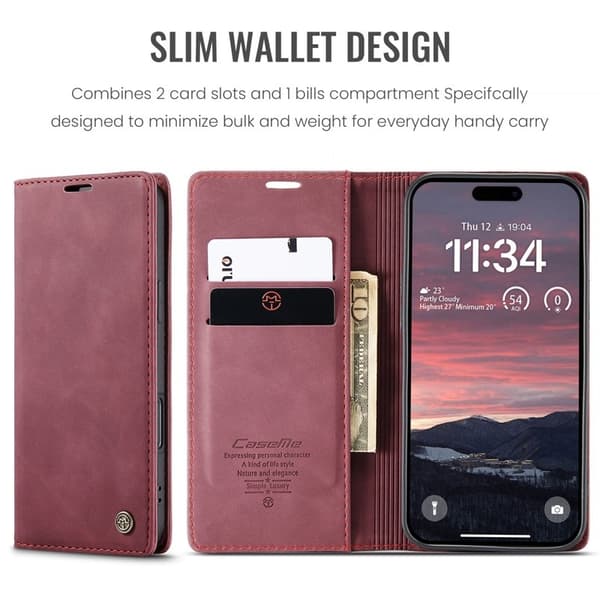 CASEME 013 iPhone Air Case Plånboksfodral Konstläder Röd