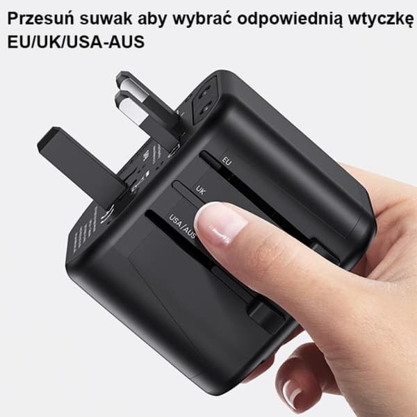 USAMS 4in1 Universal rejseopladeradapter 12W 2xUSB US/AU/EU/UK T55 Svart