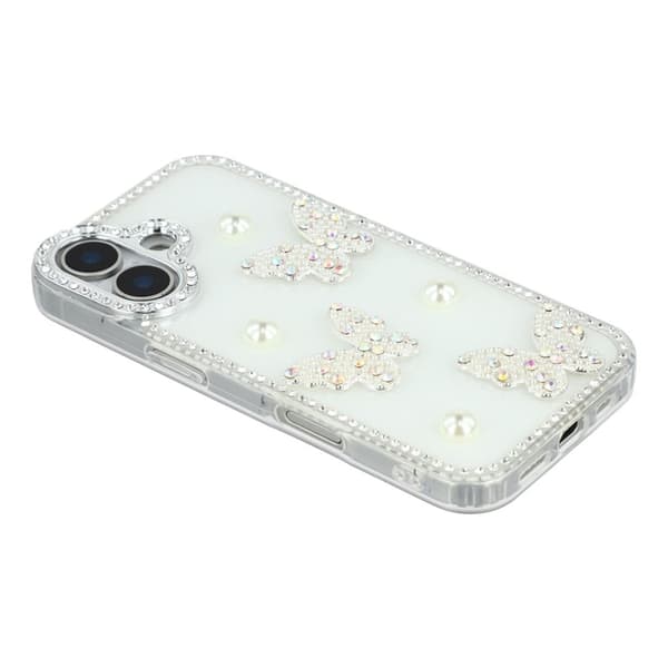 Mobilskal till iPhone 17 Rhinestone Edge Pearl Butterfly Vit