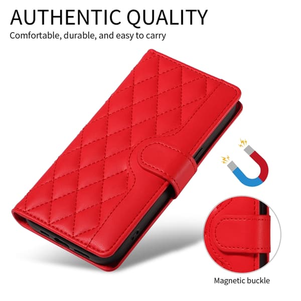OnePlus 15 5G Plånboksfodral Rhombus Konstläder Röd