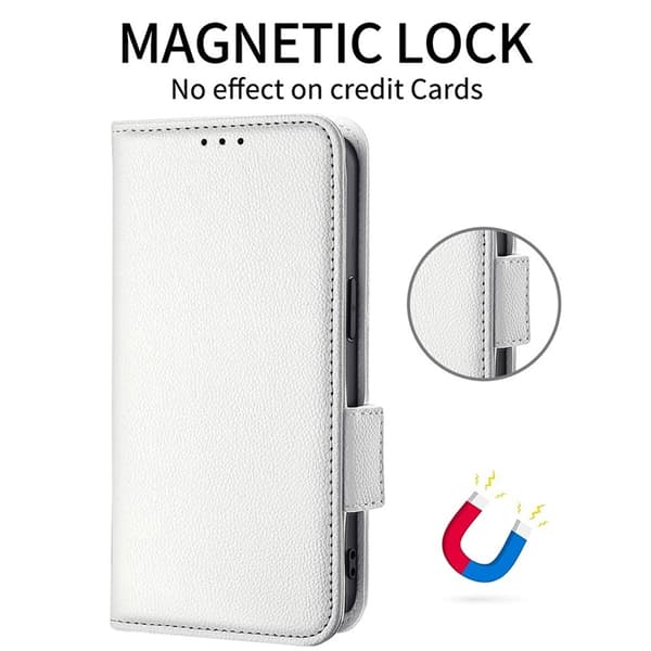 Galaxy S26 Edge Plånboksfodral Litchi Konstläder med Rem - Vit Vit