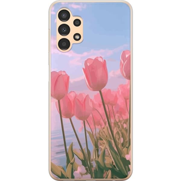 Telefontaske til Samsung Galaxy A13 med lyserøde tulipaner