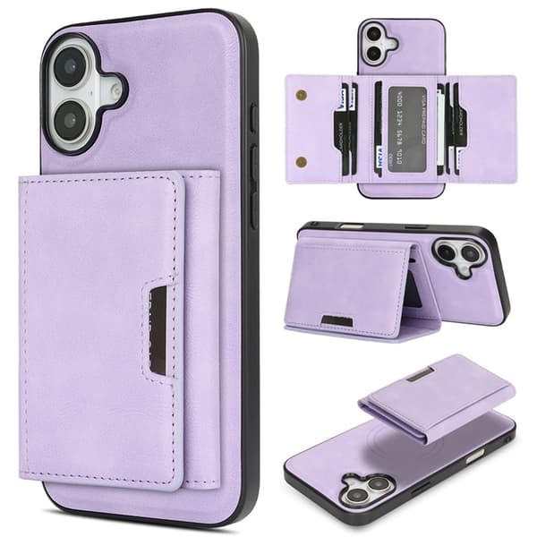 Mobilskal till iPhone 17 MagSafe Kickstand Tri-fold Korthållare - Lila Lila