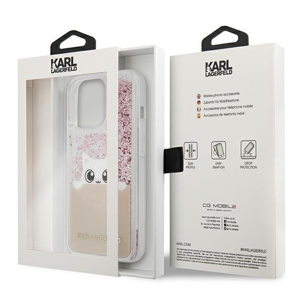 Karl Lagerfeld PEEK A BOO Liquid Glitter Cover iPhone 13 Pro Max Pink