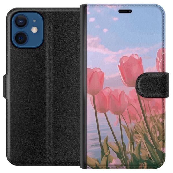 Plånboksfodral till Apple iPhone 12 med Rosa Tulpaner
