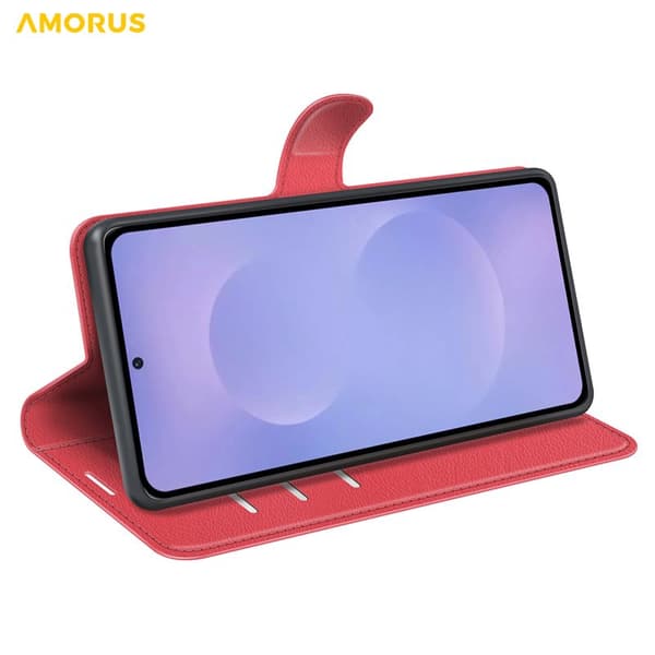 Amorus Plånboksfodral för Samsung Galaxy S26 Plus Konstläder Stöd - Röd
