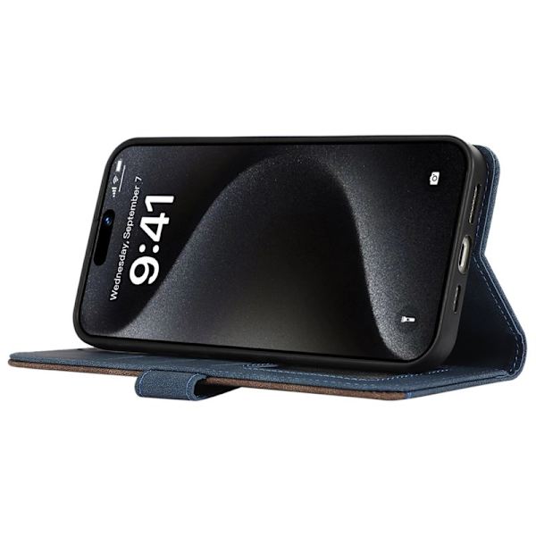 ABEEL iPhone 15 Pro Max Plånboksfodral Konstläder RFID Blockering Blå
