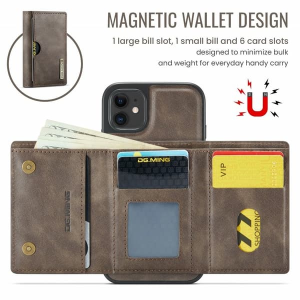 DG.MING M6 Series Mobilskal till iPhone 11 Magnetiskt Plånboksfodral - Brun