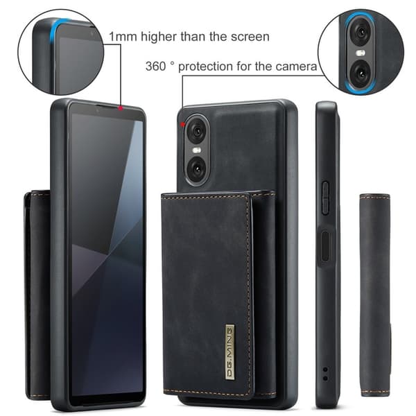 DG.MING Sony Xperia 10 VI Kickstand Konstläder Plånboksfodral Svart
