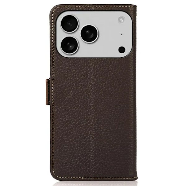 Khazneh iPhone 17 Pro Max Plånboksfodral Äkta Läder Rfid - Brun Brun