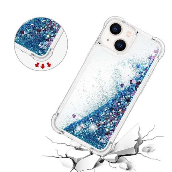 iPhone 14 Plus Skal Liquid Floating Glitter - Blå