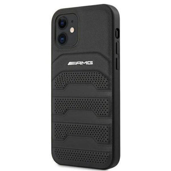 AMG Aito Nahkainen Debossed Lines Kuori iPhone 12 Mini - Musta Black