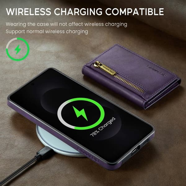 DG.MING Konstläder Plånboksfodral för Samsung Galaxy S25 Edge Lila