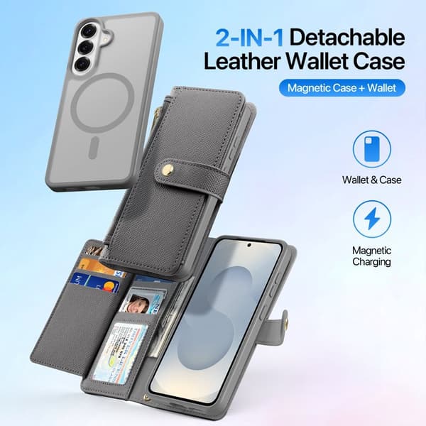Dux Ducis Plånboksfodral för Samsung Galaxy S26 Äkta läder Magnetiskt - Grå