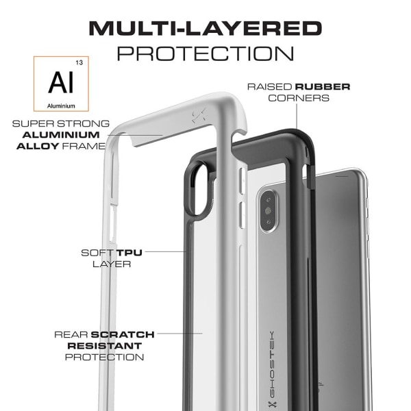 Ghostek Atmoic Slim -kuori Apple iPhone XS/X - hopea Silver