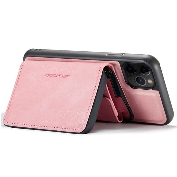 JEEHOOD Mobilskal till iPhone 11 Pro Max Konstläder TPU Magnetisk Rosa