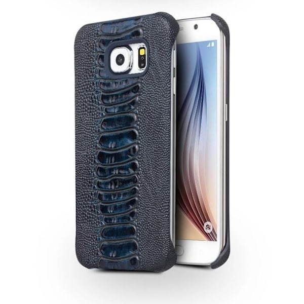 Qialino Äkta Läder BaksideSkal till Samsung Galaxy S6 Edge - MörkBlå Blå