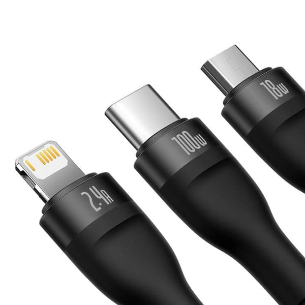 Baseus 3in1-pikalatausjohto Lightning, USB-C, microUSB 100W Black