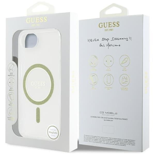 Guess Mobilskal till iPhone 16e MagSafe IML Glitter Circle - Clear Transparent