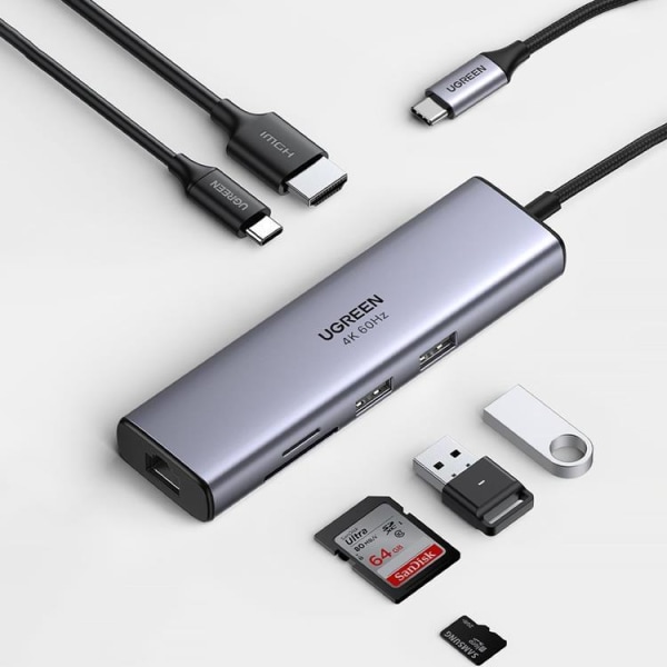 Ugreen 5in1 Multifunctional HUB USB-C 100W - Grå