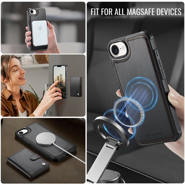 JEEHOOD J09 Mobilskal till iPhone 16e RFID Skydd Läder Svart