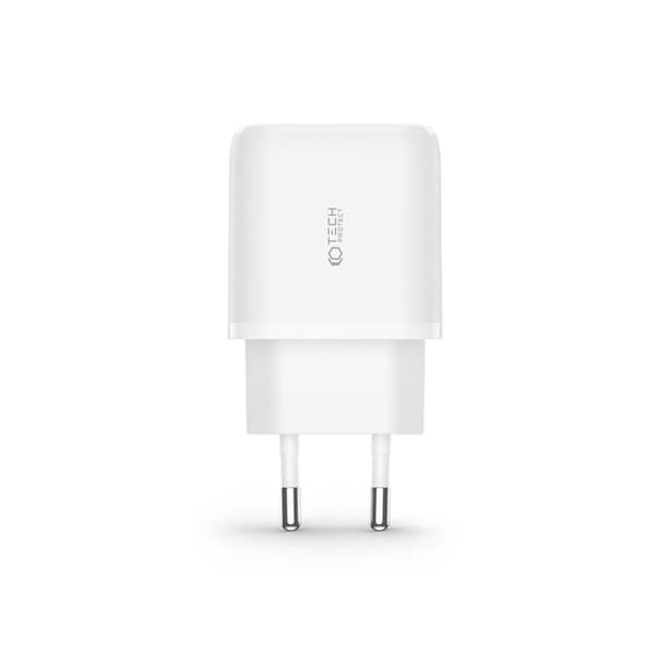Tech-Protect C20W 2-Port Netværk Oplader PD20W/QC3.0 - Hvid Vit