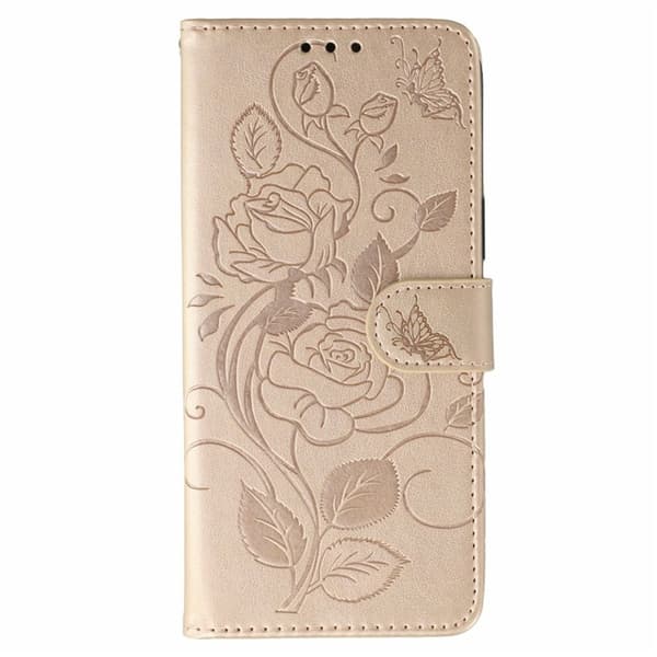 OnePlus 15 Konstläder Plånboksfodral Imprinted Rosa Butterfly Roséguld