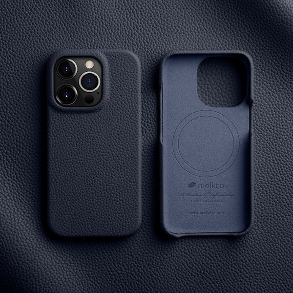 MELKCO Mobilskal till iPhone 14 Pro i äkta läder och PC - Blå