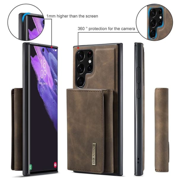 DG.MING M1 Konstläder Plånboksfodral för Samsung Galaxy S23 Ultra - Brun