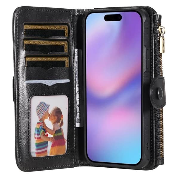 iPhone Air Konstläder Plånboksfodral Detachable Zipper - Svart Svart
