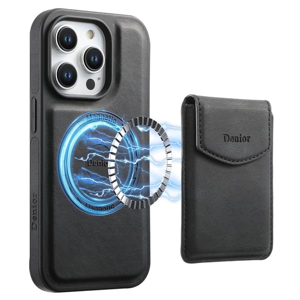 DENIOR D19 Mobilskal till iPhone 15 Pro Max Läder+PC+TPU Svart