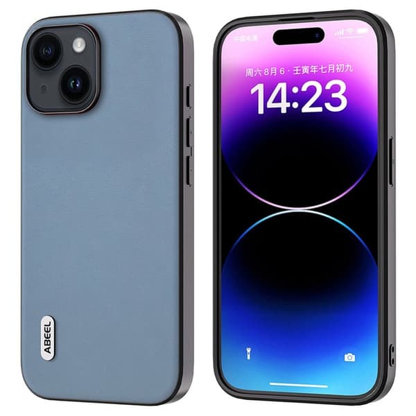 ABEEL Mobilskal till iPhone 15 Plus Texturerat PU Läder TPU - Blå