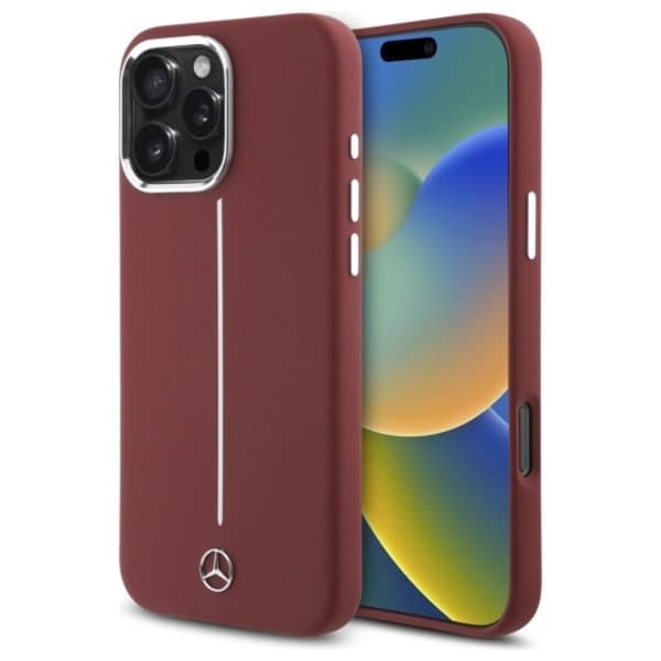 Mercedes Mobilskal till iPhone 16 Pro Max MagSafe Silikon Vit Stripe - Röd Röd