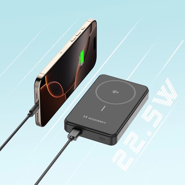 Wozinsky Qi2 Powerbank 10000mAh 22.5W 1xUSB-C 1xUSB-A - Sort Svart